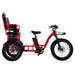 Red electric tricycle with a seat on a white background
