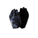 Pair of gloves with one black and gray patterned and the other black, on a white background.