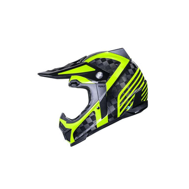 Black and neon green motorcycle helmet on a white background