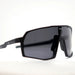 Black sunglasses with a reflective surface on a white background