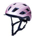 Pink helmet with black straps on a white background